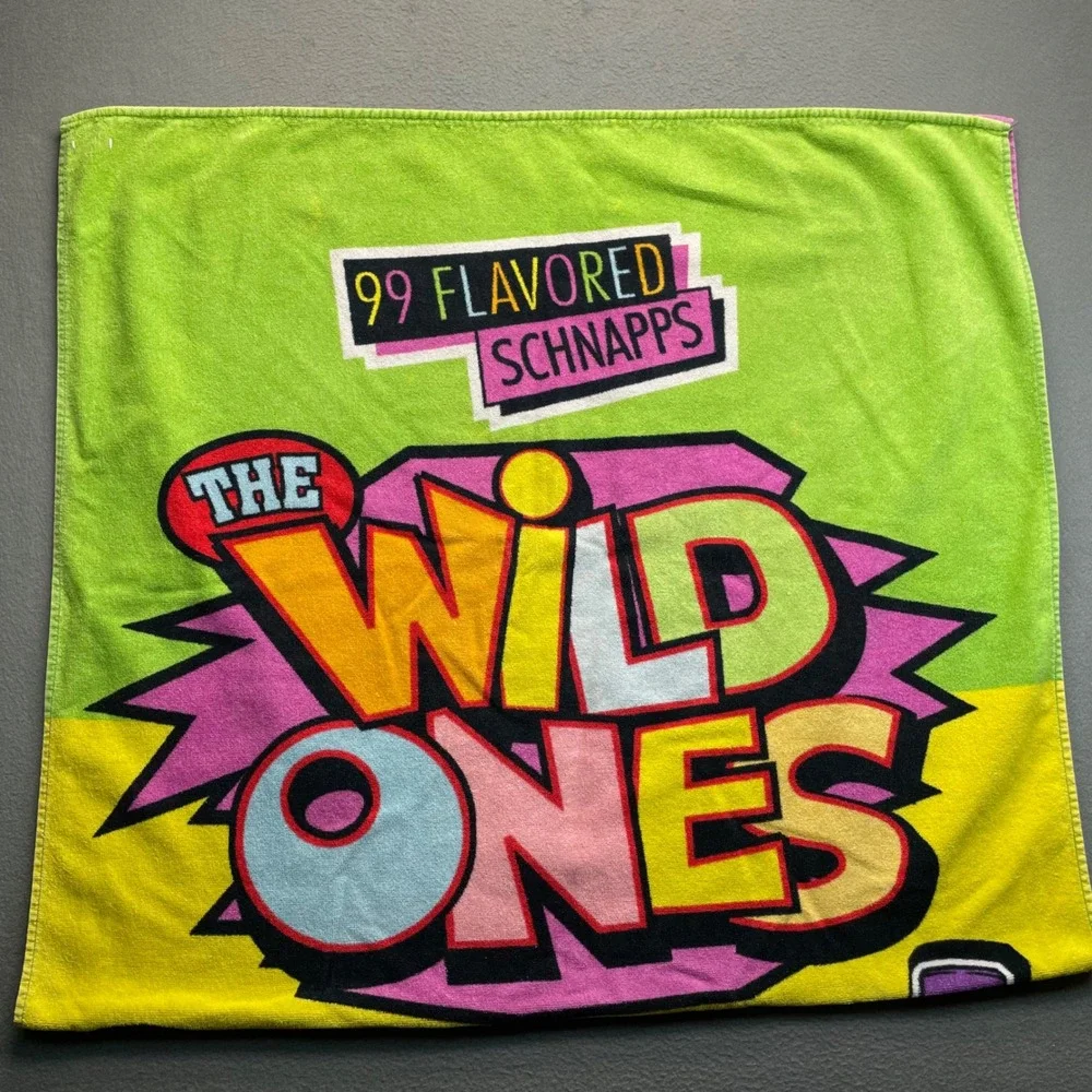 99 Flavored Schnapps Y2KBeach Towel Cotton Neon The Wild Ones Promo 34x59 Retro